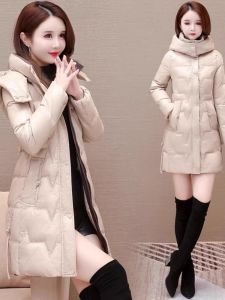 Fashionable Warm Hooded down Jacket Womens Mid-Length 2025 Winter New Style Mommy Clothes Slimming Elegance Cotton Coat Outerwear