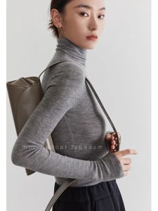 HUOLISI | French Stylish Gray Turtleneck Knit Top Women Autumn Winter Fitting Elegant
