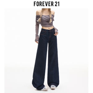 Forever 21 Vintage Deep Blue Wide Leg Original Color Denim Jeans Womens Fall Trend High Waist Loose Straight Floor-Length Pants