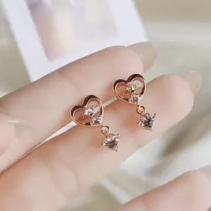 Her Jewellery Hanging Love Earrings - Luxury Crystal Embellishments plated with 18K Gold