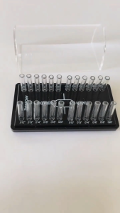 Orthodontic archwire storage box with clear compartments for organized dental wire storage in clinical setting