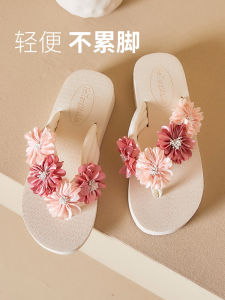 Fashionable Floral Womens Sandals Summer Outdoor Wear mid Heel Thong Slippers Beach Casual Slip-On Shoes Comfortable EVA Sole