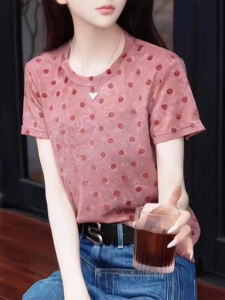 Shalldoer | เสื้อยืดแขนสั้นลายจุดสไตล์ฝรั่งเศสย้อนยุคสำหรับผู้หญิงในช่วงฤดูร้อน เสื้อคลุมกันแดดบางระบายอากาศได้ดี เสื้อผ้าทำงานสไตล์เกาหลี