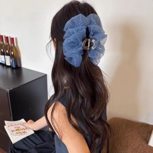 คลิปหนีบผมลายสก็อตสีน้ำเงิน สไตล์เด็กผู้หญิง ทรงฉลาม กิ๊บติดผมแบบหนา สไตล์ดั้งเดิม เครื่องประดับผมแฟชั่นใหม่