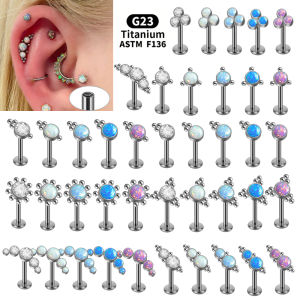 1-5PCS F136 TiTanium Internal Thread OPAL&CZ Cluster Ear Catilage Helix Daith Earring Sun Flower Labret Lip Stud Nose Mouth Stud