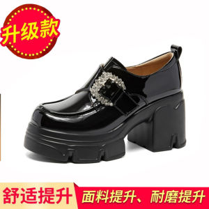 Womens High Heel Thick Bottom Loafers Spring 2025 New Style Casual round Toe Glue Stick Shoes Ultrafine Fiber Lining