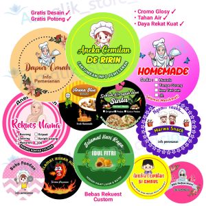 100 - 190 pcs Label Stiker Jualan kemasan Makanan Cetak Sticker Nama Sendiri Custom Logo Bulat