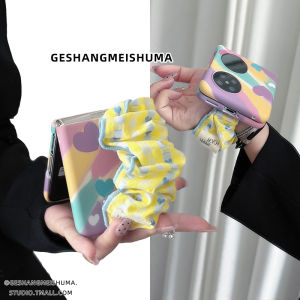 Elastic Wristband Phone Case for Huawei Pocket2/Purax/OppoFindN3 Samsung ZFlip5/6/Nova Honor MagicV Xiaomi MixFlip2 Womens Style Heart Shaped Foldable Screen