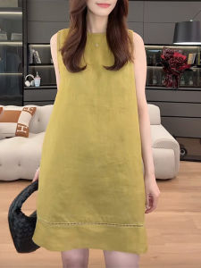 Shalldoer | Korean Style Round Neck Solid Color Simple Fashion Versatile Womens Dress Summer Loose Slimming A-Line Skirt Casual Wear