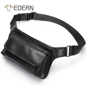 EDERN 2025 New Genuine Leather Mens Waist Bag Cowhide Chest Bag Fashion Casual Crossbody Bag Sling Bag Phone Fanny Pack Mens Belt Bag
