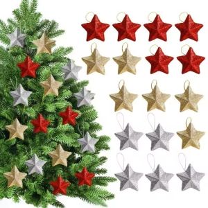 60/30Pcs Gold Powder Star Ornaments Xmas Tree Hanging Pendant Home Party Christmas Decorations Gift DIY Crafts Accessories