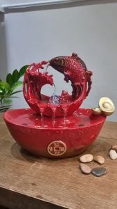 น้ำพุล้นตั้งโต๊ะ รุ่นปลามังกรสีแดงรหัสสินค้า10494-6 เสริมฮวงจุ้ยสริมทรัพย์มงคล ตกแต่งบ้านที่ทำงานร้านค้า ของขวัญ