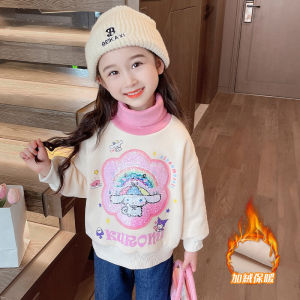 Girls Cartoon Kurokos High Collar Fleece Lined Hoodie Changeable Color Autumn Winter Warm Top Casual Style Children Fashion