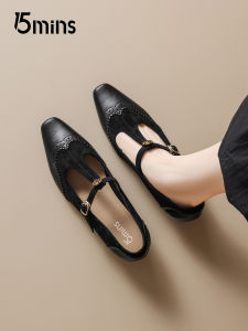 15MINS | French Vintage Floral Design Mary Jane Shoes Black