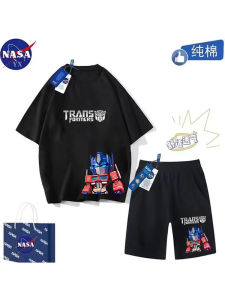 NASA Cartoon Transformers Cotton T-Shirt Set Short Sleeve Two-Piece Suit for Kids Summer Breathable Pure Cotton Childrens Wear