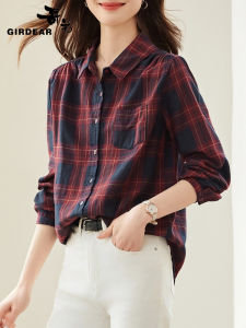 Pure Cotton Long Sleeve Womens Shirt Spring Autumn New Loose Checkered Design Sense Brand Womens Fashion Top Button Pocket