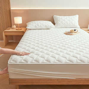 Solid Color Washed Cotton Quilted Mattress Protector