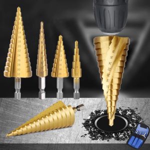MATA BOR SET KOMPLIT BAJA BESI KAYU LOGAM 3PCS MATA BOR BESI BAJA BERLAPIS TITANIUM MATA BOR PAGODA STEP DRILL BIT SPIRAL TITANIUM