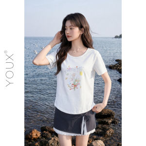 YOUXIANG | Áo Thun Tay Ngắn In Hình Cổ Tròn Phong Cách Hàn Quốc
