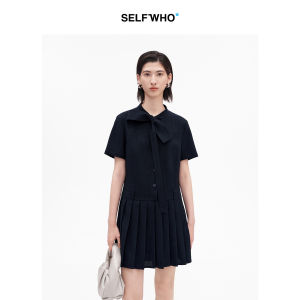 Linen Feel Collared Pleated A-Line Dress