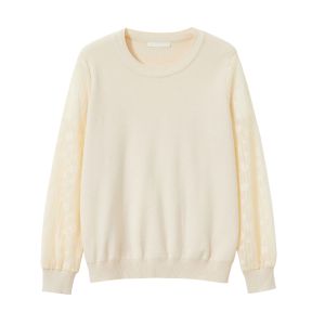 Early Autumn New Style French Tea Break Elegant round Neck Knitwear Lace Splicing Base Layer Ladylike Warmth Heating Cashmere Sweater