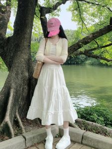 Váy Chữ a Cotton Trắng Cho Nữ 2025 Mùa Xuân Mùa Thu Váy Dài Xếp Ly Váy Midi Cỡ Lớn Váy Chữ a Cho Nữ