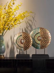 ไม้แกะสลักวงกลมสีเขียว เขียนทองเดินเส้นติดกระจก ของตกแต่งบ้าน ของตกแต่งโรงแรม วงกลมโดนัท วงกลมอักขระ 1ชุด2อัน 8นิ้ว 10นิ้ว