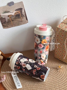 Portable Ceramic Inner Lid Thermal Cup for Girlfriend Birthday Gift Car Companion Cup Vibrant Floral Language Insulated Mug