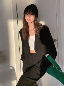 Spring 2023 New Design Sense Non-mainstream Short Suit Coat Women's Suit + Draping Suit Pants Wide Leg Trousers