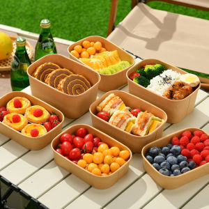 Disposable Lunch Box Fruit Cutting Packing Box Food Grade Picnic High End Bento Box Kraft Paper with Lid Rice Box