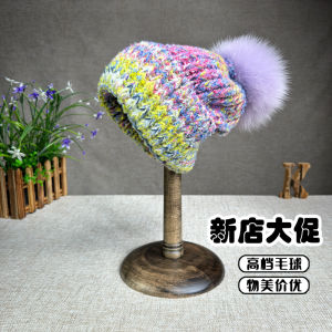 2024 New Arrival Fresh Style Knitted Hat Female Real Fox Fur Ball Warm and Loose Fall and Winter Travel Beanie Hat Woolen Cap