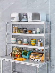 BMZAR Stainless steel Shelf Storage Heavy Duty support frame Kitchen Microwave Rack Adjustable assembly Countertop Storage Rack