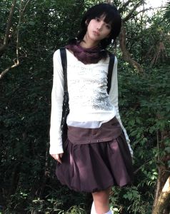 Retro Star Buckle Decorative Patchwork Puffy Skirt Womens Spring Summer Short Skirt Coffee Color Floral Gored Skirt