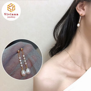Viviann Mermaid Tears Temperament Water Drops Pearl Inlaid Diamond Mid length Fashion Earrings Ear Clip Earstuds High-grade Bright Pearl Pendant With Micro-set Zircon Earrings For Womens Fashion Exquisite Jewelry Luxury Accessories
