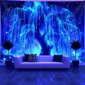 Brilliant Starry Sky Tree of Life เรืองแสง Tapestry UV Reaction Luminous ห้องนอนสุนทรียศาสตร์แขวน Tapestry ใช้สําหรับงานปาร์ตี้