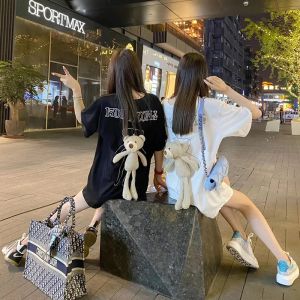 Pure Cotton Three-Dimensional Back Bear T Womens T-shirt ins Super Hot Loose-Fitting Pure Cotton Short Sleeves Tide