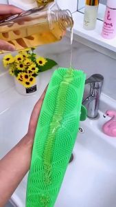 TLE Dual Sided Silicone Bath Towel Back Scrubber Strap Exfoliating Scrub Body Cleaning Rubbing Back Massage Brush Berus Mandi