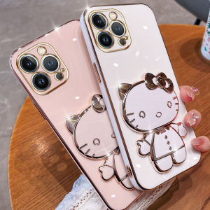 VRQR Phone Case for Iphone 12 Pro Max 11 Pro Max 7 8 Plus X Xs Max Xr Electroplated All Inclusive Soft Shell with Cartoon Cat Stand