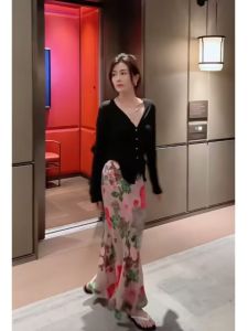 กระโปรงทรงเอเอวสูงเซ็กซี่สำหรับผู้หญิงในช่วงฤดูร้อนปี 2025 กระโปรงทรงเอเอวสูงแบบยาวถึงข้อเท้าทรงตรงเปิดด้านข้าง