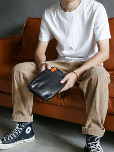 กระเป๋าแบบหิ้วผู้ชายหนังแท้แบบโบราณกระเป๋าใส่โทรศัพท์มือถือหนังวัวชั้นแรกแนววินเทจแนวธุรกิจลำลองยอดนิยมสำหรับผู้ชายกระเป๋าคลัทช์ความจุใหญ่