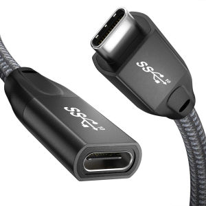 STODER Type C Extension Cord USB C Adapter Cable Female to Male USB 3.1 Full Function USBC Converter Wire OTG Fast Charging Charger Data Viedo Audio Thunderbolt Port Extender Nylon Braid Black