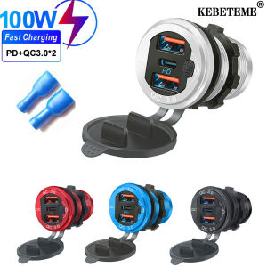 KEBETEME 100W Car Charger Dual QC3.0 PD Fast Charge Socket With Switch for 12V 24V Car Boat Truck Marine