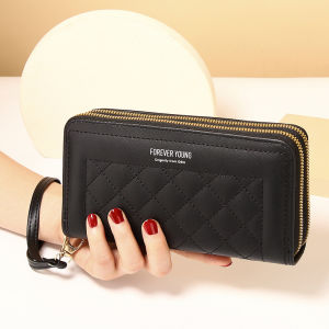 Long Ladies Wallet 2025 New Simple Fashion Double Zipper Large Capacity Handheld Phone Bag Trendy Money Clip Crossbody Bag