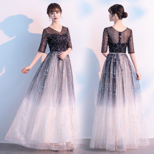 Elegant Long Dress for Women with Zipper and Deep V Neck Polyester Material for Wedding Parties and Stage Performances