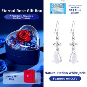 East Beauty | Pure Silver Natural Hetian Jade Earrings For Women