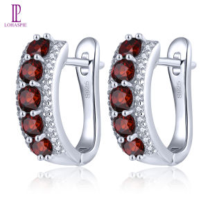 Lohaspie Đồ Trang Sức Bất 1.5 Carats Rắn Sterling Silver 925 Bông tai kẹp ngọc thạch lựu tự nhiên Bông tai kẹp Garnet Đá Gốc Garnet Đá Bông Tai Cho Phụ Nữ 925 trang sức bạc
