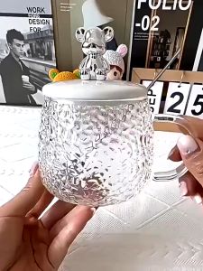 400ML Creative Glass Cup Lumpy Bear Cap High Heat Resistant with Spoon Cartoon Cute Cup Coffee Mug