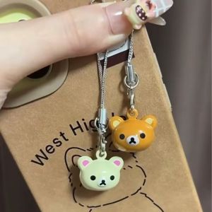 2Pcs Lazy Brown Bear Bell Phone Charms Pendant Kawaii Rilakkuma Keychain Schoolbag Earphones Hanging Pendant