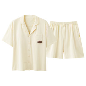 Miiow | Pure Cotton Summer Sleepwear Short Sleeve Open Cardigan Womens Home Clothes Set Breathable Quick Dry Lightweight MiiOW Cat Person