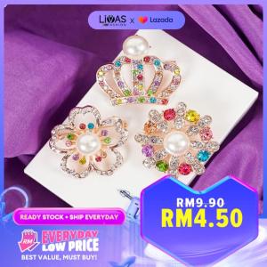 Kerongsang Tudung Pin Tudung Brooch Tudung Jarum Peniti Brooch Kiri Kanan Kerongsang Bahu Borong Murah Comel Muslimah Jewellery Rhinestone Pearl Brooch Mutiara Asli Sabah